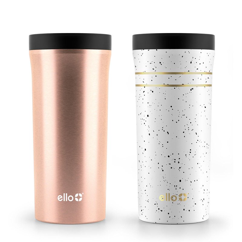 Set ly giữ nhiệt Ello Vacuum Insulated Travel Mugs- White Speckles/Rose Gold,  2 x 414ml