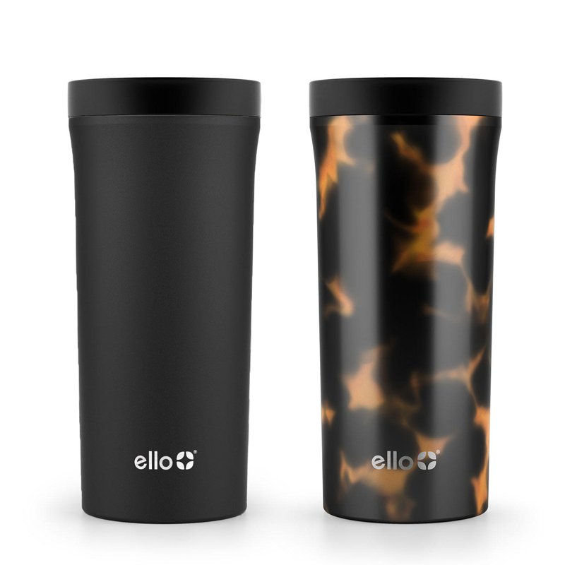 Set ly giữ nhiệt Ello Vacuum Insulated Travel Mugs - Tortoise Shell/Black, 2 x 414ml