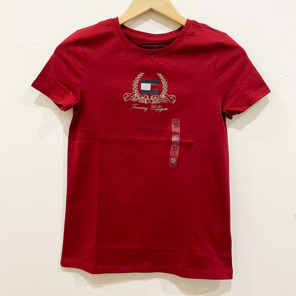 Áo Tommy Hilfiger Essential Wreath Logo T-Shirt - Regatta Red, Size XS