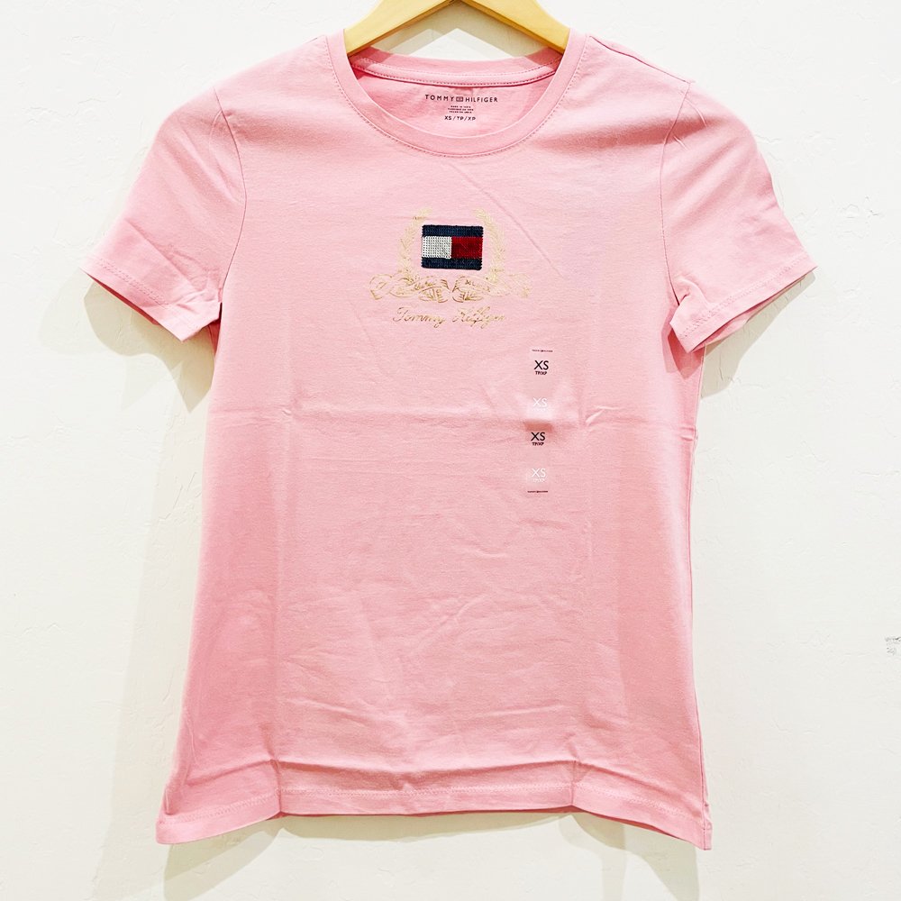 Áo Tommy Hilfiger Essential Wreath Logo T-Shirt - Glacier Pink, Size S
