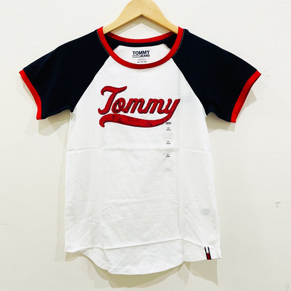 Tommy Hilfiger Sequin Baseball T-Shirt - Bright White/Multi, Size XS
