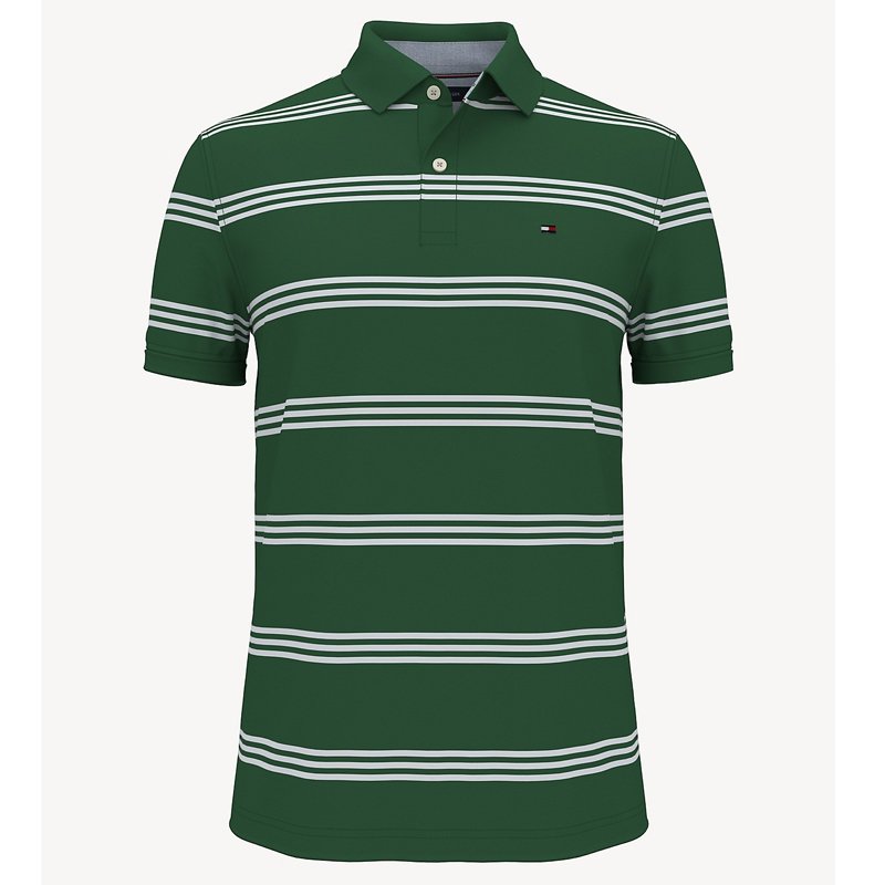 Áo Tommy Hilfiger Regular Fit Stripe Pique Polo Shirt - Green/White, Size S