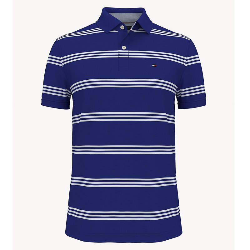 Áo Tommy Hilfiger Regular Fit Stripe Pique Polo Shirt - Blue/White, Size S