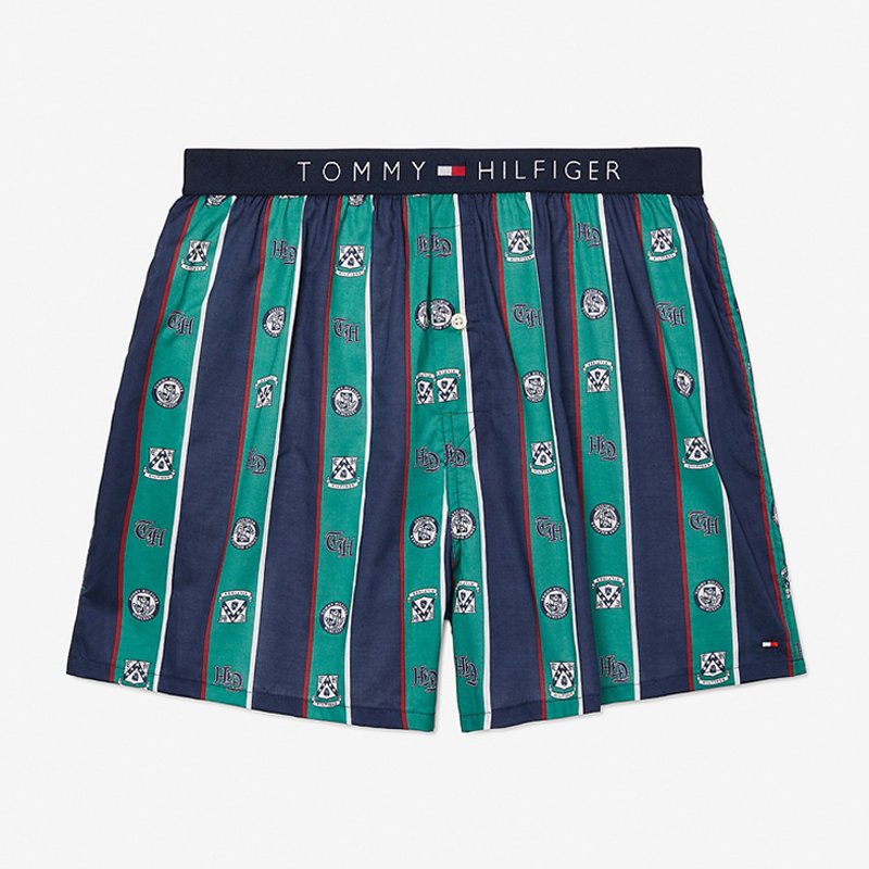 Quần Tommy Hilfiger Cotton Woven Boxers - Green/Blue/White Multi, Size M