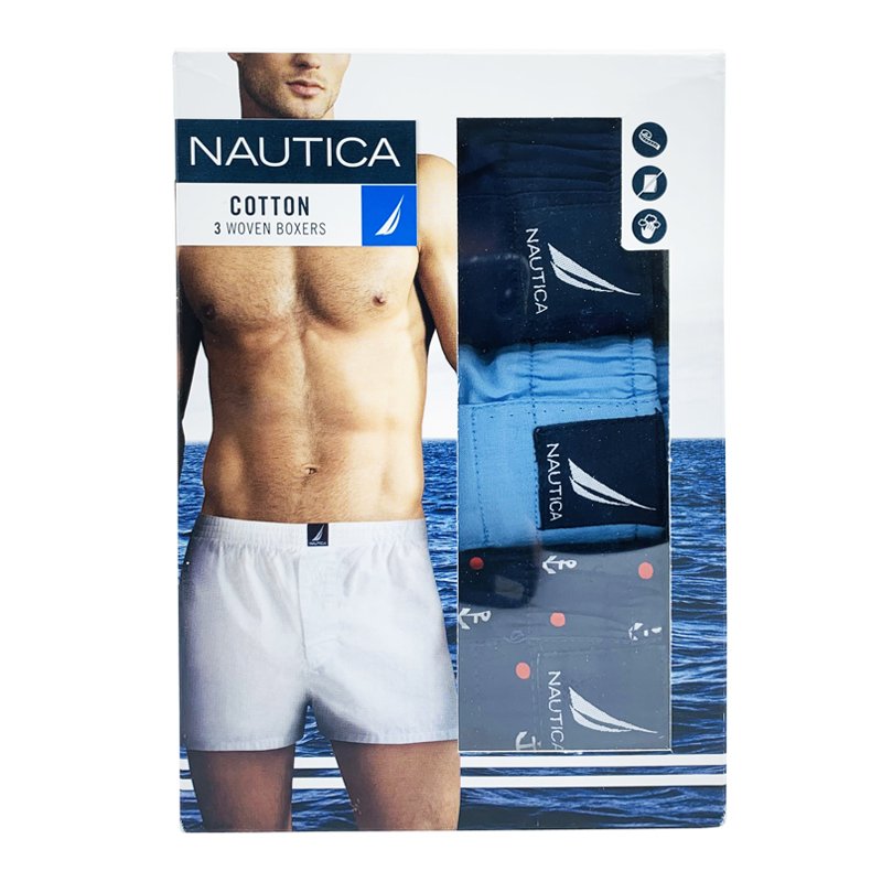 Set 3 quần Nautica Cotton Woven Boxers - Navy/Blue, Size M