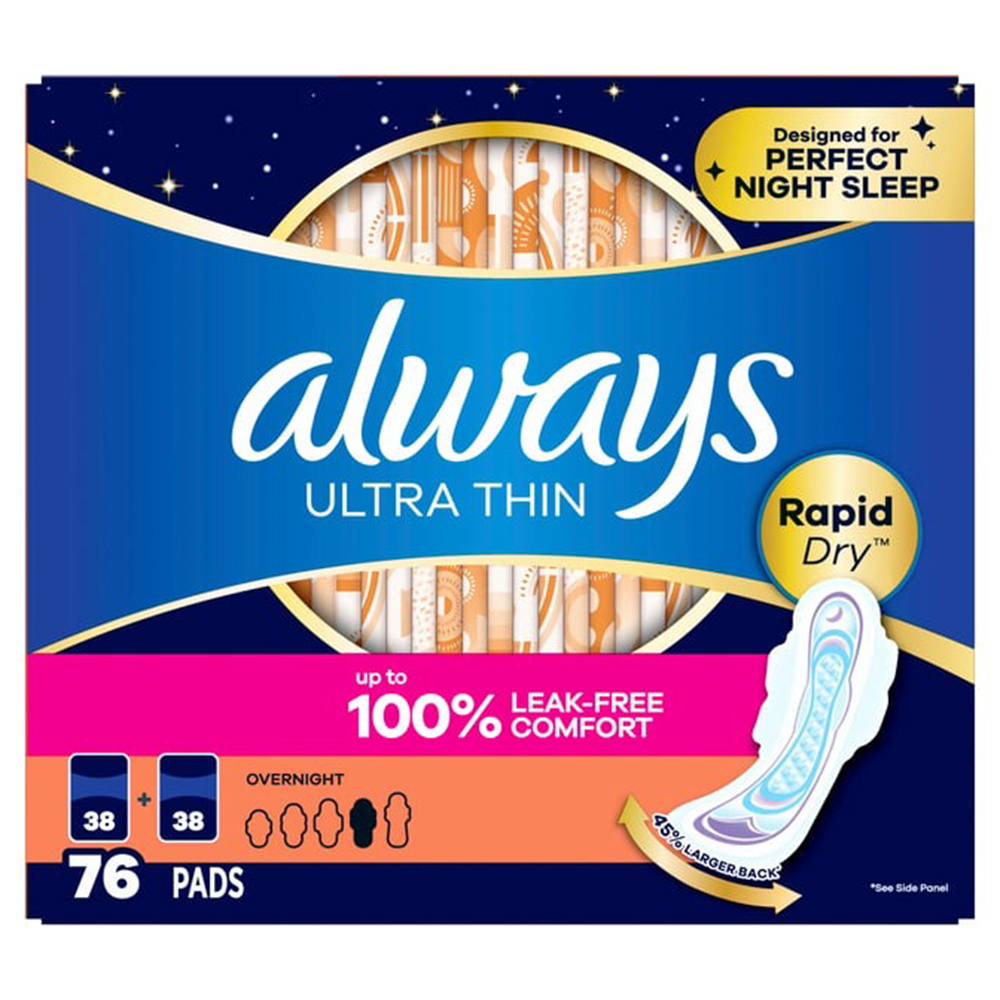 Băng vệ sinh Always Ultra Thin 3X Advanced Protection Overnight With Wings, 76 miếng