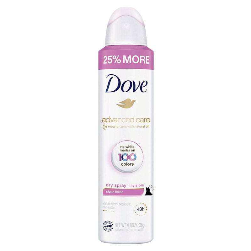 Xịt khử mùi Dove Advanced Care - Clear Finish, 136g