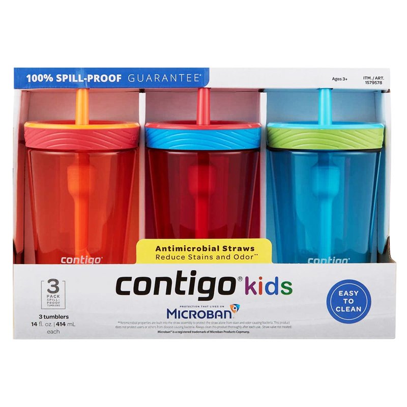 Set 3 ly Contigo Kids Spill-Proof Tumblers - Orange/Red/Blue, 3 x 414ml