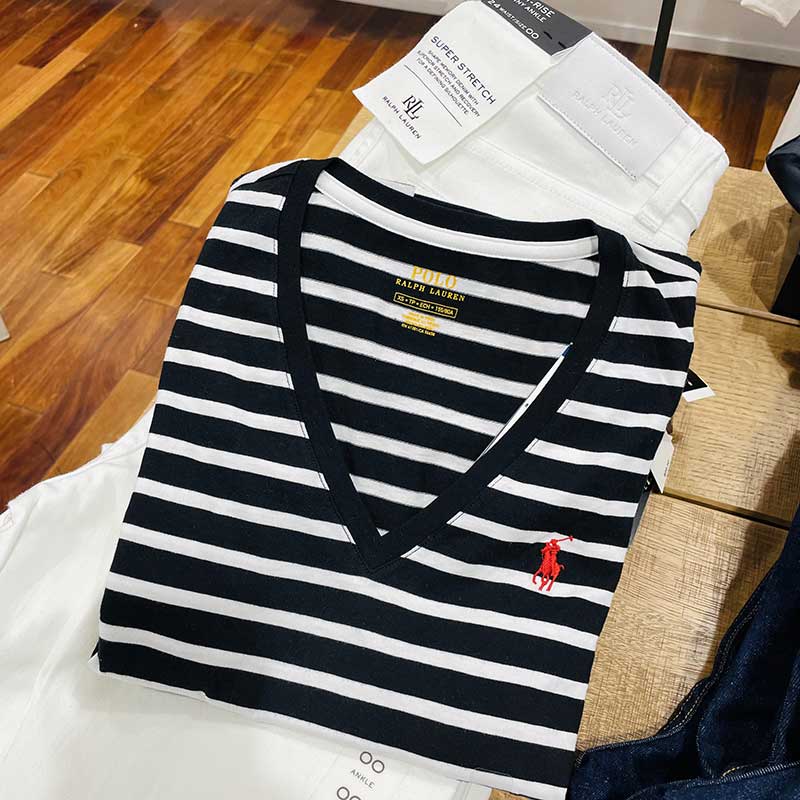 Áo Polo Ralph Lauren V-neck Feeder Stripe T-Shirt - White/Black, Size XS -  Shop Mùa Xuân