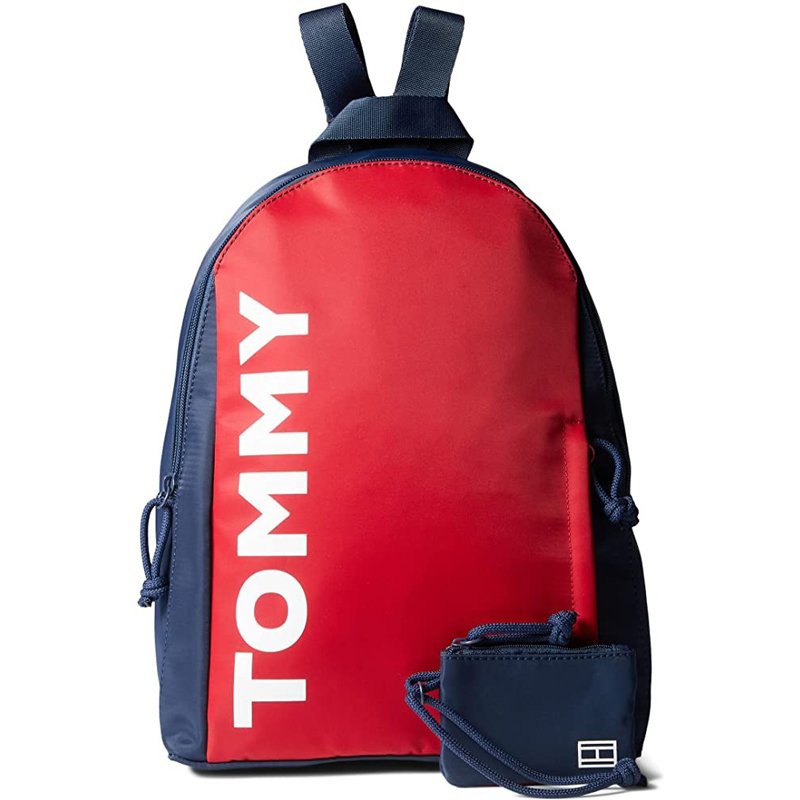 Balo Tommy Hilfiger Medium Dome Backpack With Pouch, Navy/Red