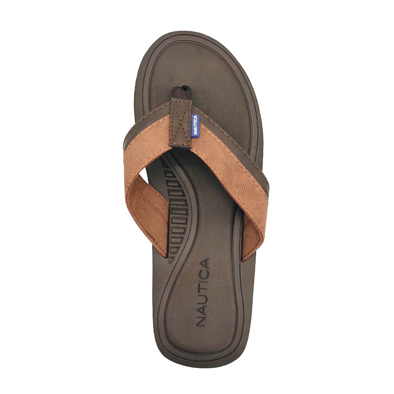 Dép Nautica Latmon Logo-Embossed Thong Sandal - Brown/Tan, Size 9 ~ 42