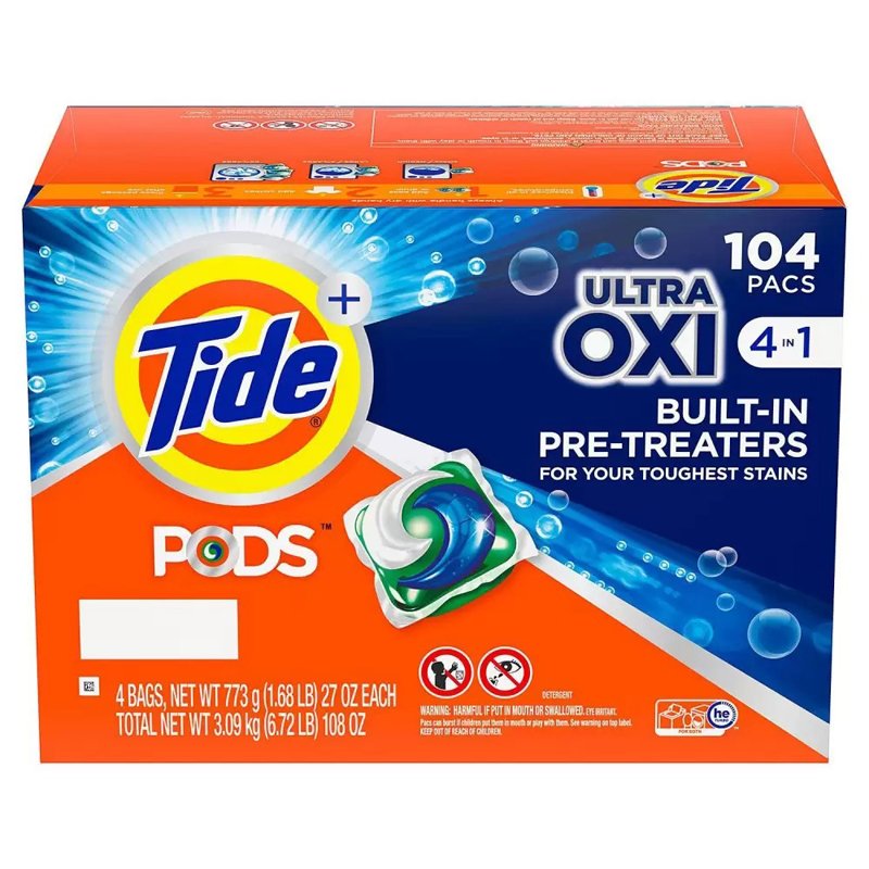 Viên giặt Tide Pods with Ultra Oxi 4in1, 104 viên