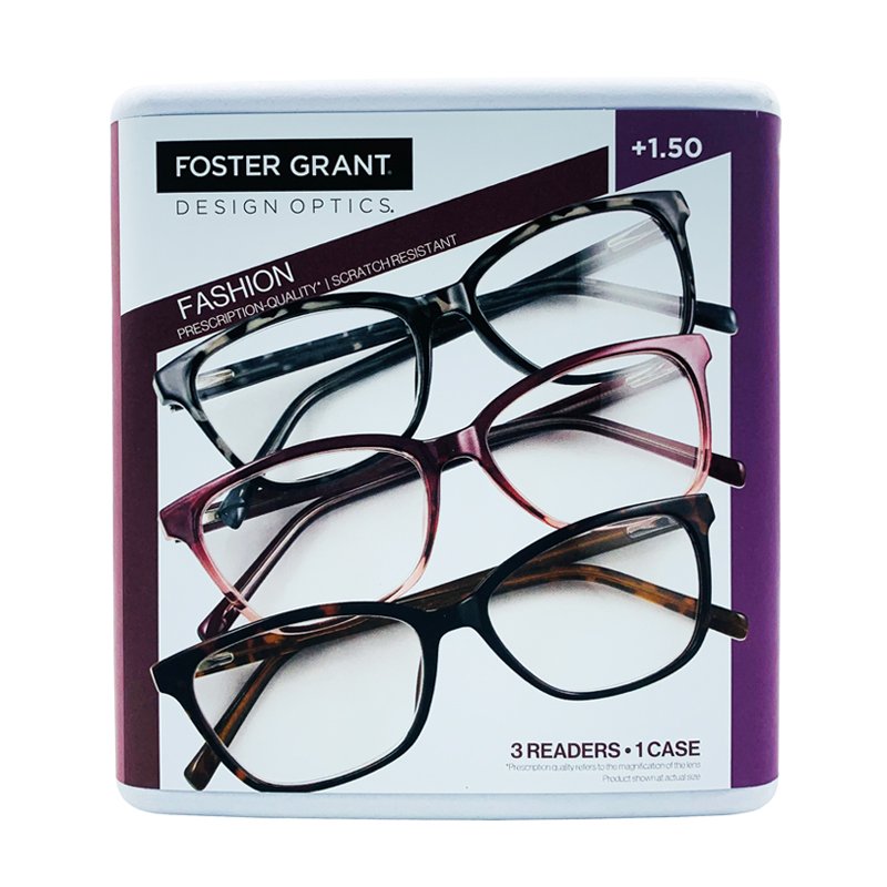Set 3 gọng kính Foster Grant Design Optics Fashion, Charcoal/Purple/Tortoise