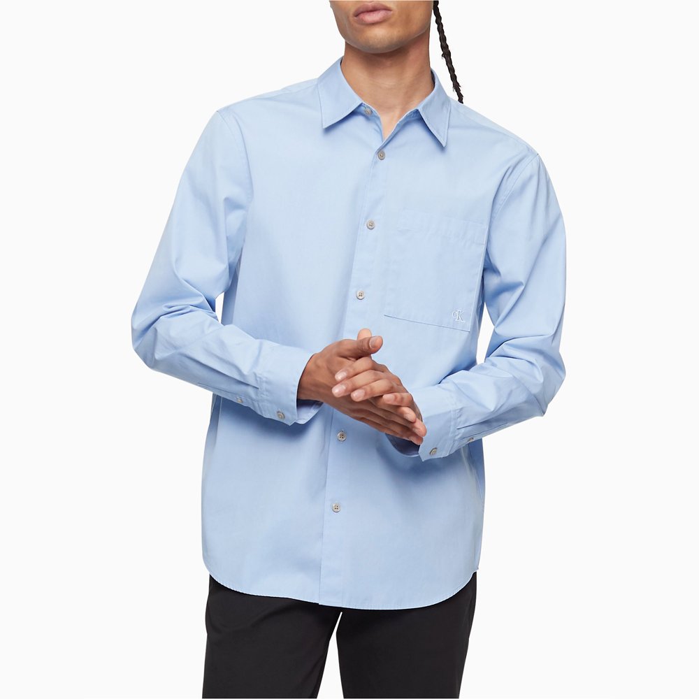 Áo Calvin Klein Solid Button-Down Easy Shirt - Light Blue, Size L