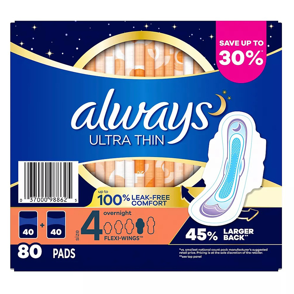 Băng vệ sinh Always Ultra Thin 3X Advanced Protection Overnight With Wings, 80 miếng