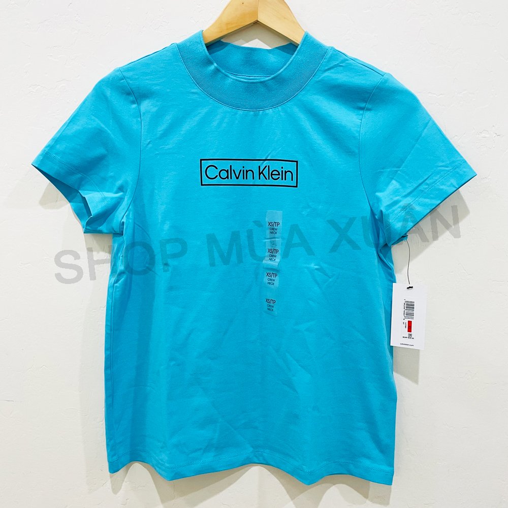 Áo Calvin Klein Standard Logo Mockneck T-Shirt - Blue, Size M