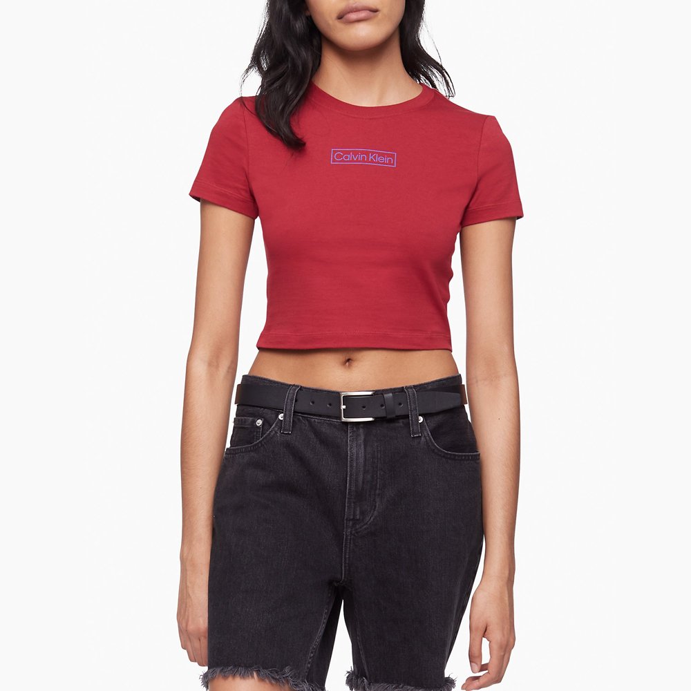 Áo Calvin Klein Cropped Box Logo Baby T-Shirt - Red, Size S
