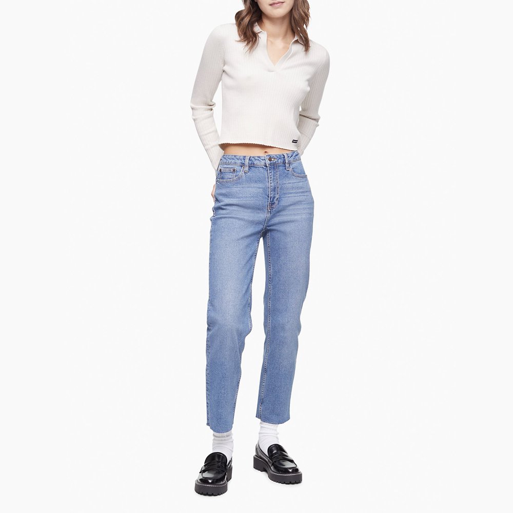 Quần Calvin Klein Jeans High Rise Straight - Light Blue, Size 26