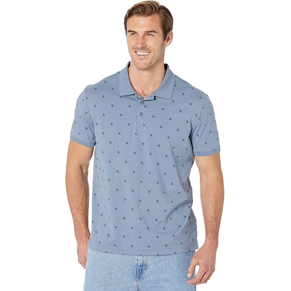 Áo Calvin Klein Monogram Logo Polo Shirt - Blue Grey, Size L