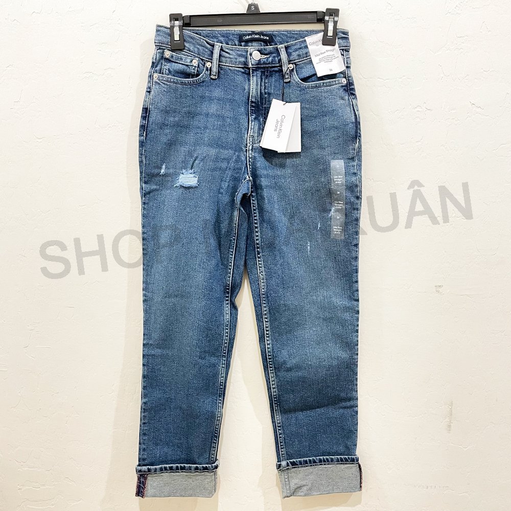 Quần Calvin Klein Jeans Mid Rise Straight - Mid Blue, Size 29