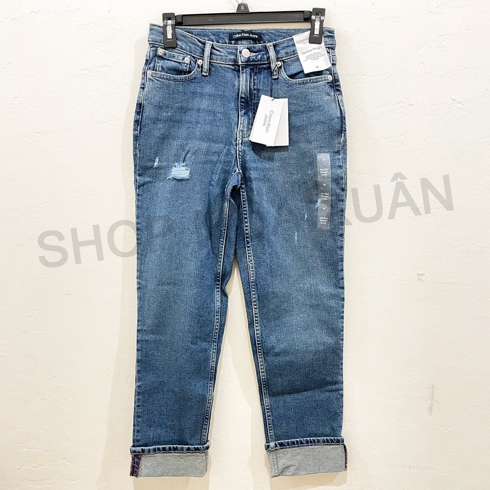 Quần Calvin Klein Jeans Mid Rise Straight - Mid Blue, Size 27