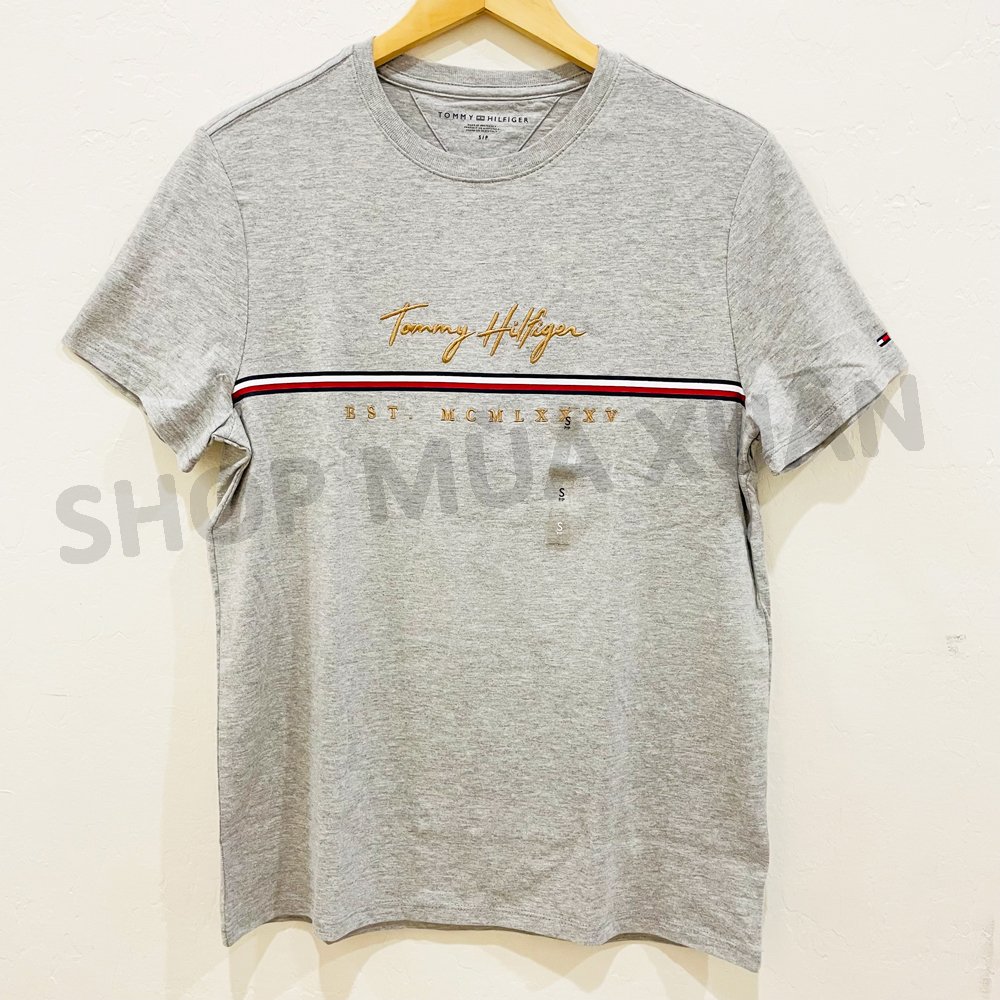Áo Tommy Hilfiger Signature Stripe T-Shirt - Grey, Size M