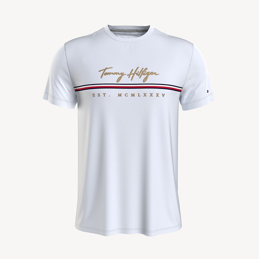 Áo Tommy Hilfiger Signature Stripe T-Shirt - White, Size M