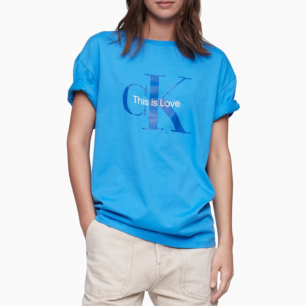Áo Calvin Klein Pride Relaxed Fit Monogram Logo Crewneck T-Shirt - Deep Sky Blue, Size L