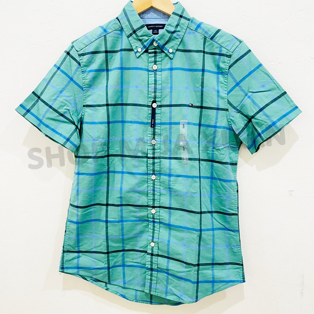 Áo Tommy Hilfiger Stripe Short Sleeve Shirt - Green Multi, M