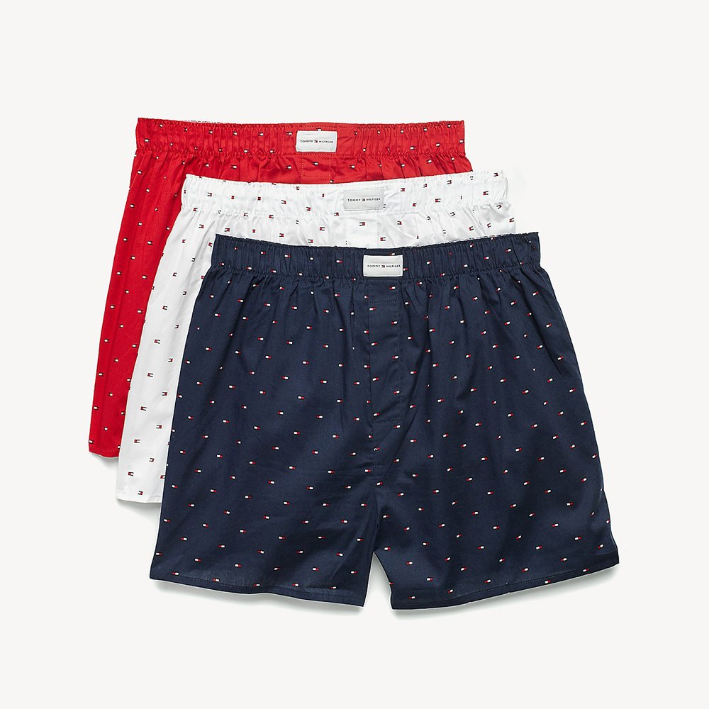 Set 3 quần Tommy Hilfiger Cotton Classic Fit Woven Boxers - White/Red/Navy, Size S