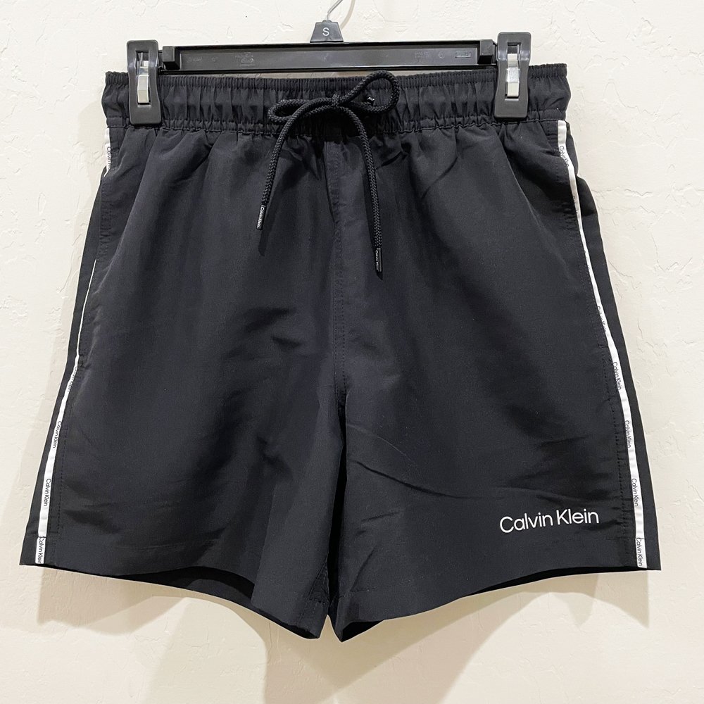 Quần Calvin Klein Solid Logo Piping Volley Shorts - Black, Size S