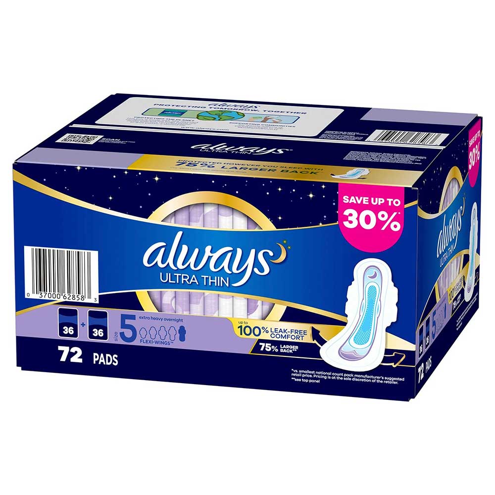 Băng vệ sinh Always Ultra Thin 3X Advanced Protection Extra Heavy Overnight With Wings, 72 miếng