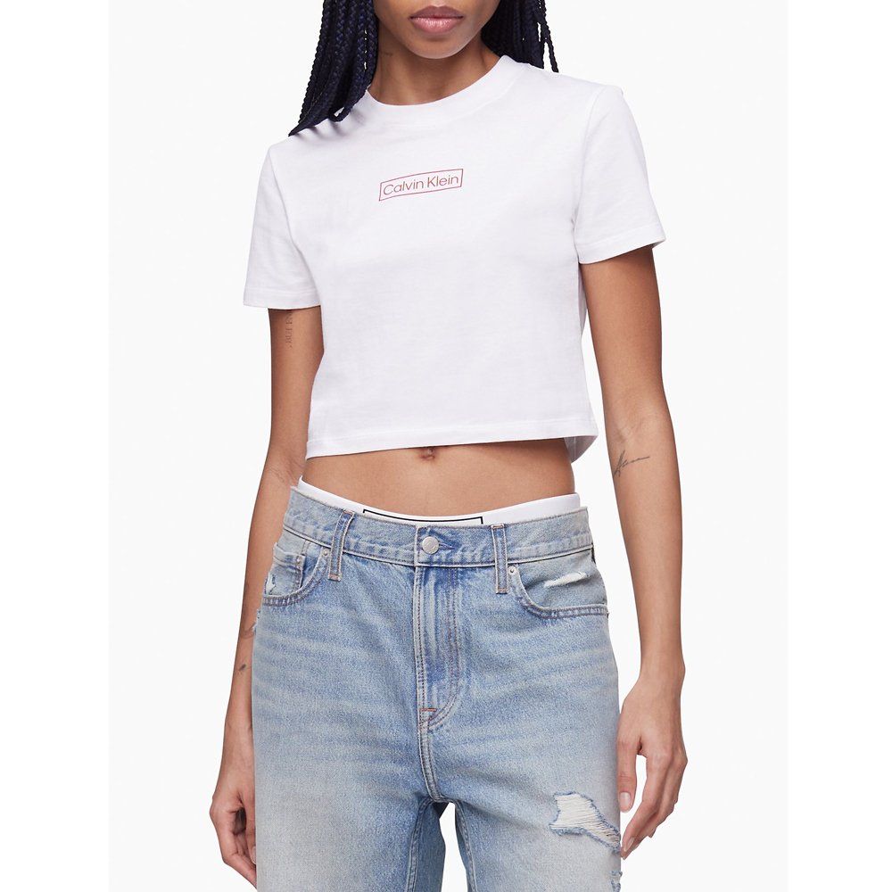 Áo Calvin Klein Cropped Box Logo Baby T-Shirt - White, Size L
