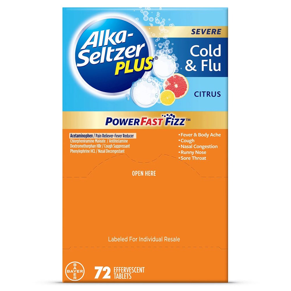 Bayer Alka-Seltzer Plus Cold & Flu Citrus, 72 viên