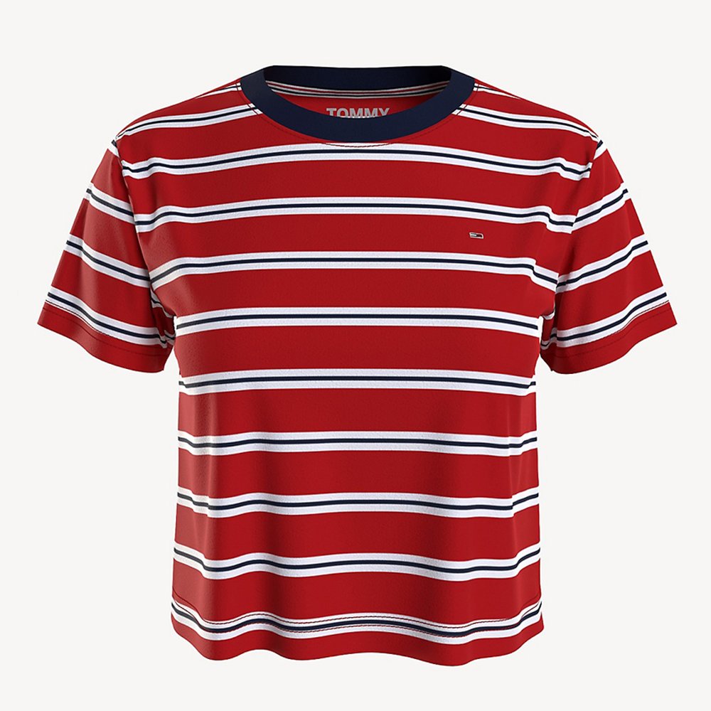 Áo Tommy Jeans Cropped Stripe Baby T-Shirt - Red, Size M