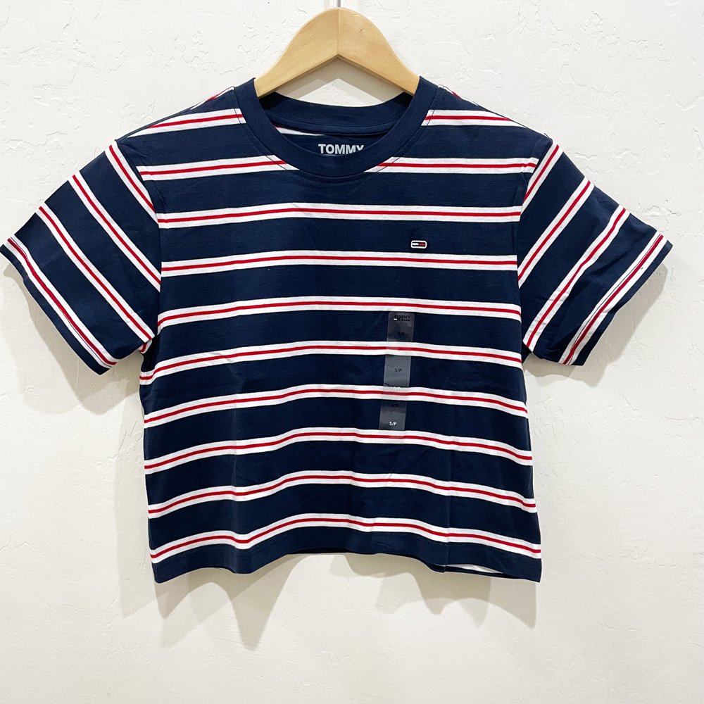 Áo Tommy Jeans Cropped Stripe Baby T-Shirt - Navy, Size S