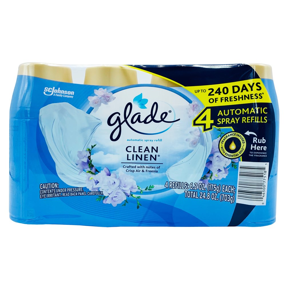 Bộ tinh dầu thơm Glade Automatic Spray Refills - Clean Linen, 4 x 175g