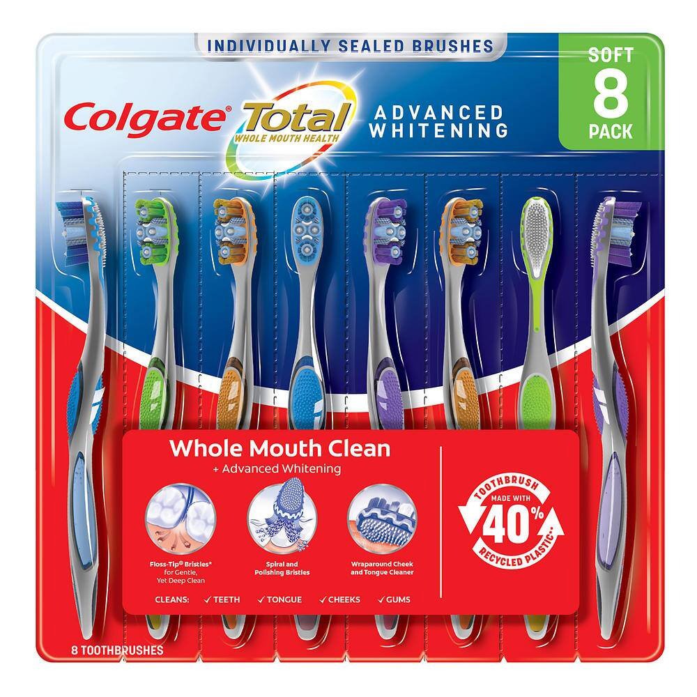 Bàn chải răng Colgate Total Advanced Whitening - Soft, vỉ 8 cái