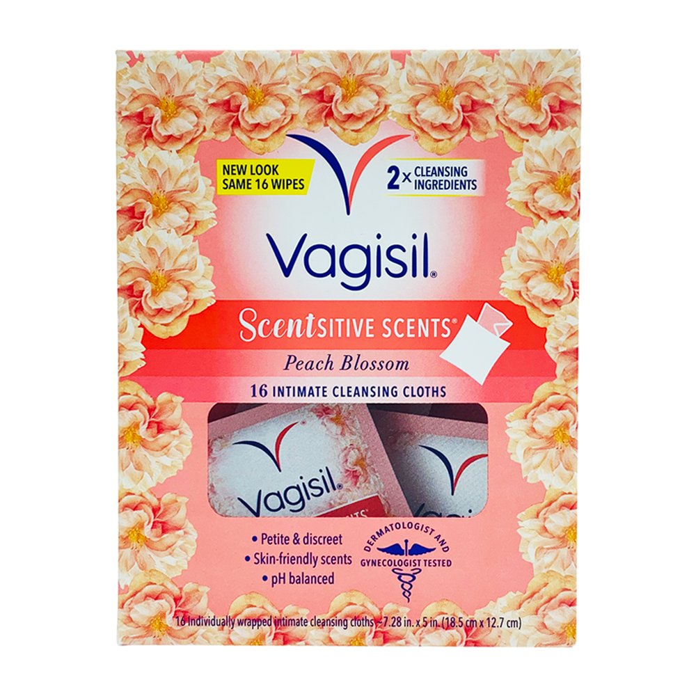 Khăn ướt phụ khoa Vagisil Scentsitive Scents - Peach Blossom, 16 gói