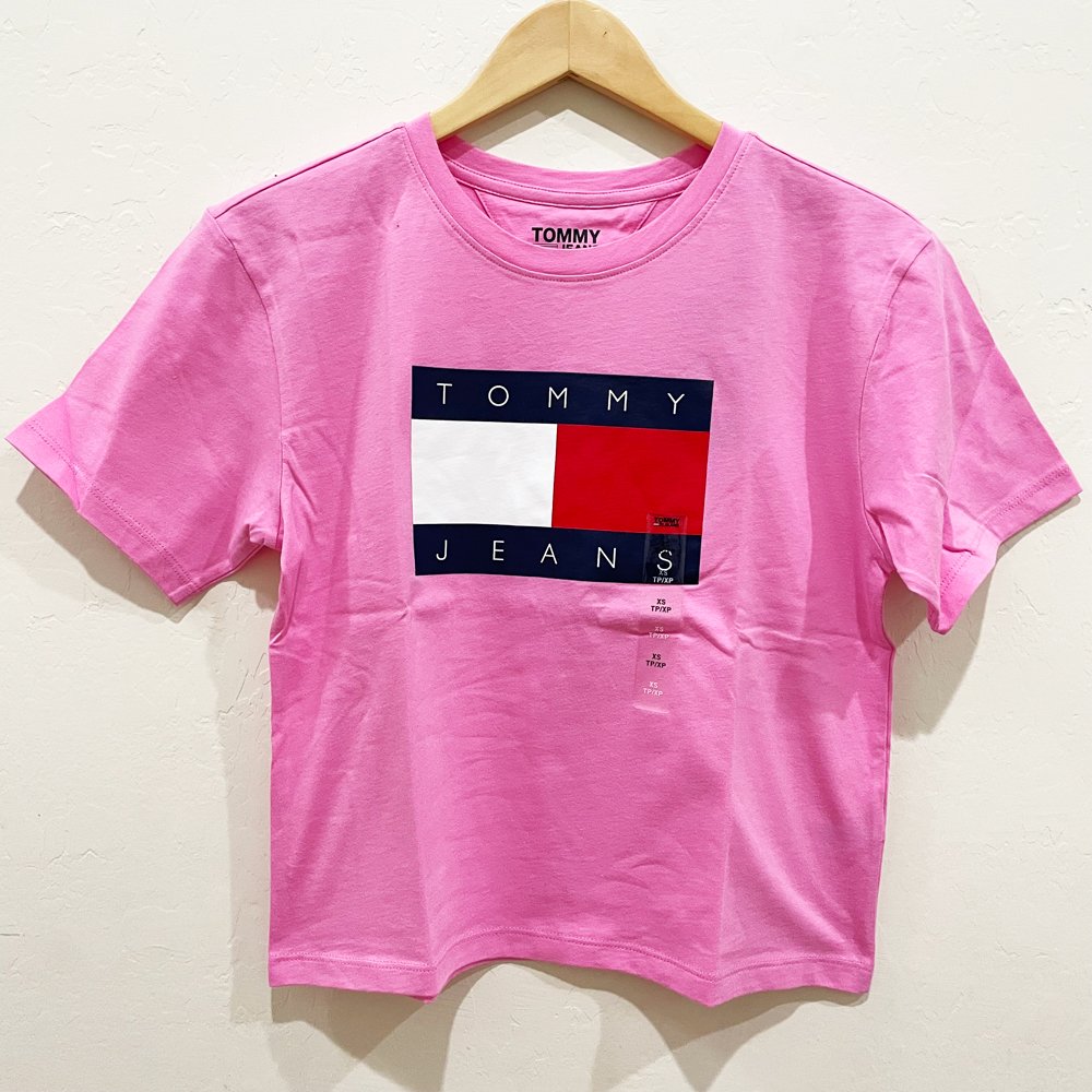 Áo Tommy Jeans Cropped Cotton Flag Logo - Pink, Size S