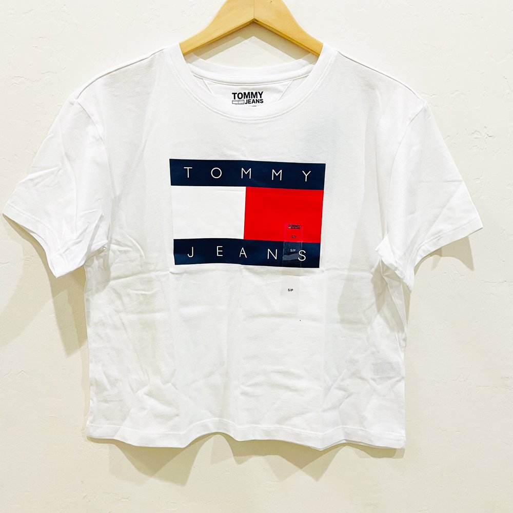 Áo Tommy Jeans Cropped Cotton Flag Logo - White, Size M