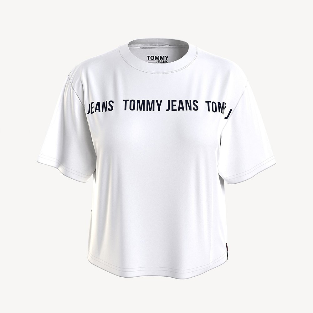 Áo Tommy Jeans Printed Tape Logo - White, Size M