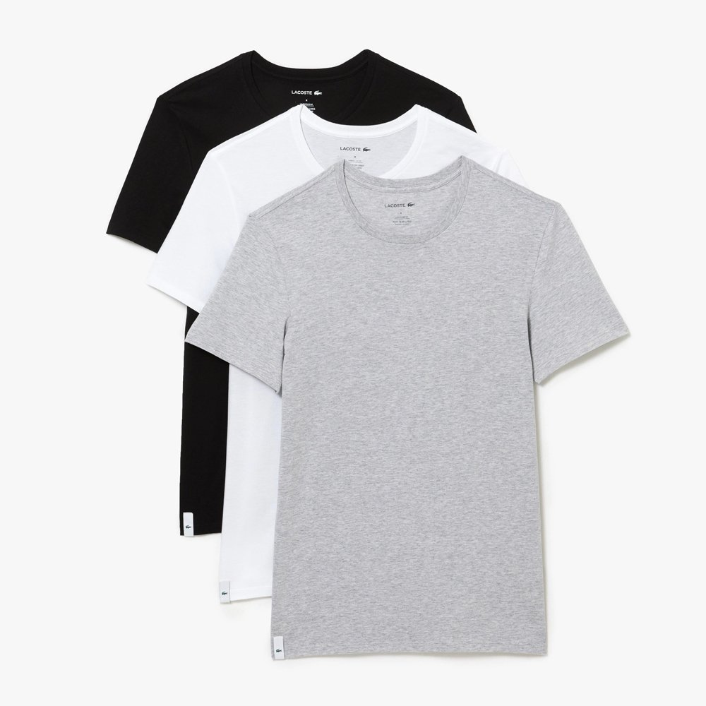 Set 3 áo Lacoste Men's Crew Neck Cotton - White/Grey/Black, Size S