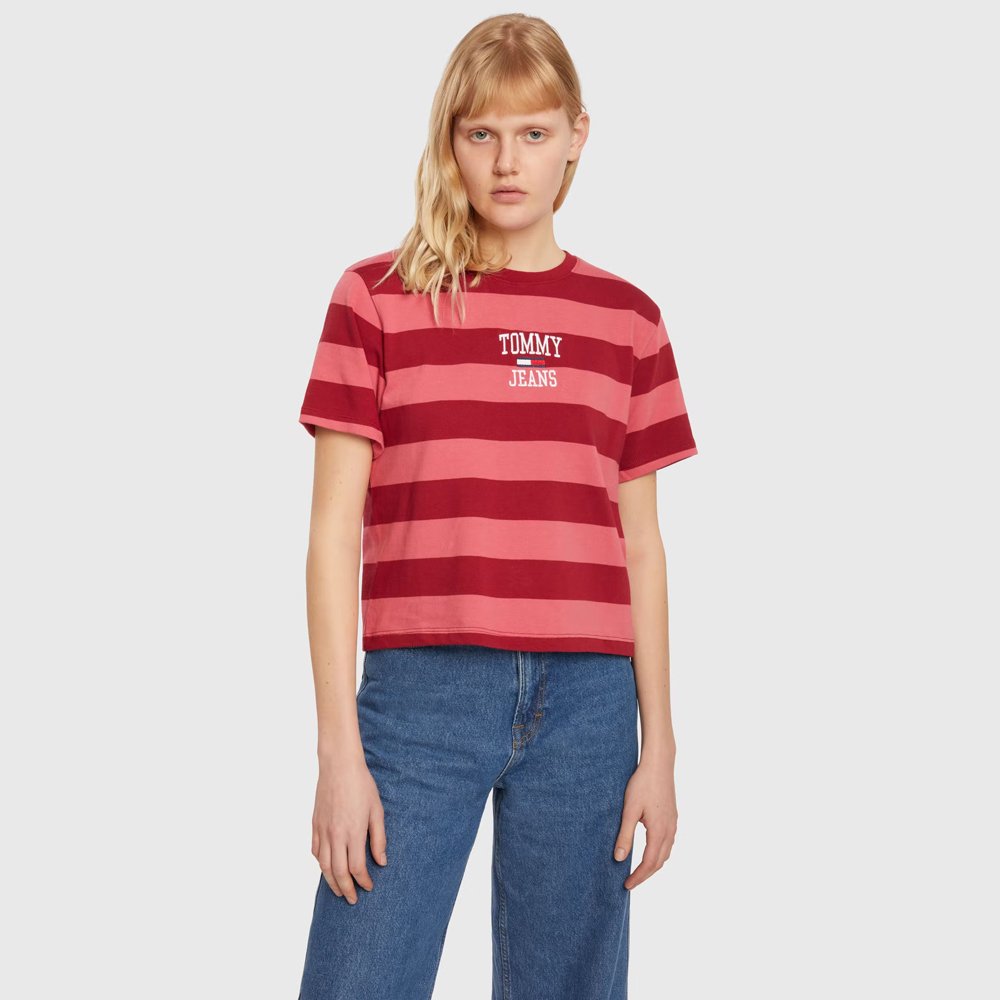 Áo Tommy Jeans Organic Cotton Stripe Logo - Cranberry Crush, Size M