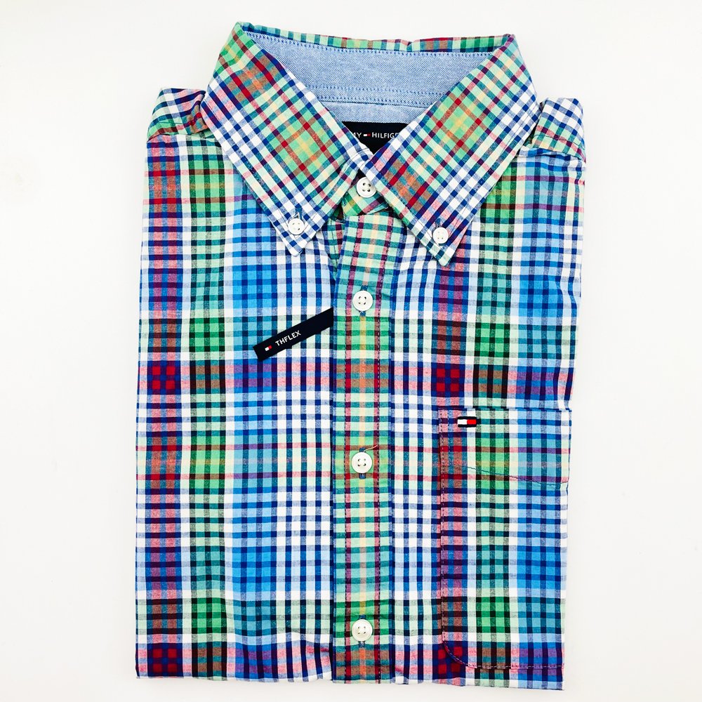 Áo Tommy Hilfiger Custom Fit Essential Short-Sleeve Shirt - Blue/Multi, Size L