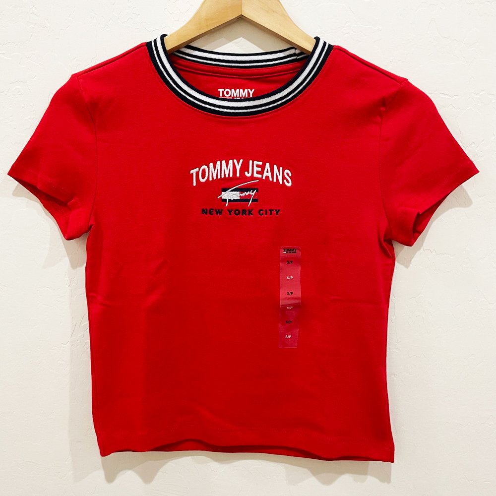 Áo Tommy Jeans Logo Cropped - Red, Size L