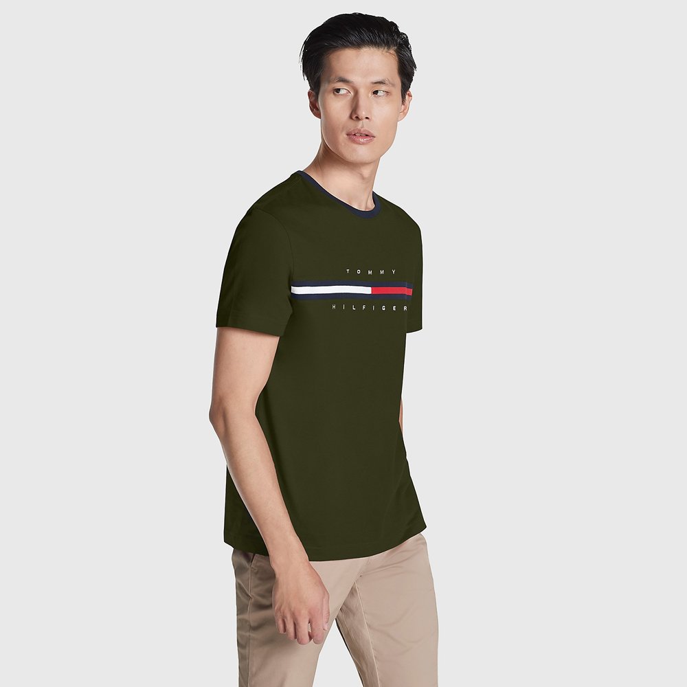 Áo Tommy Hilfiger Essential Flag Logo T-Shirt - Olive, Size S
