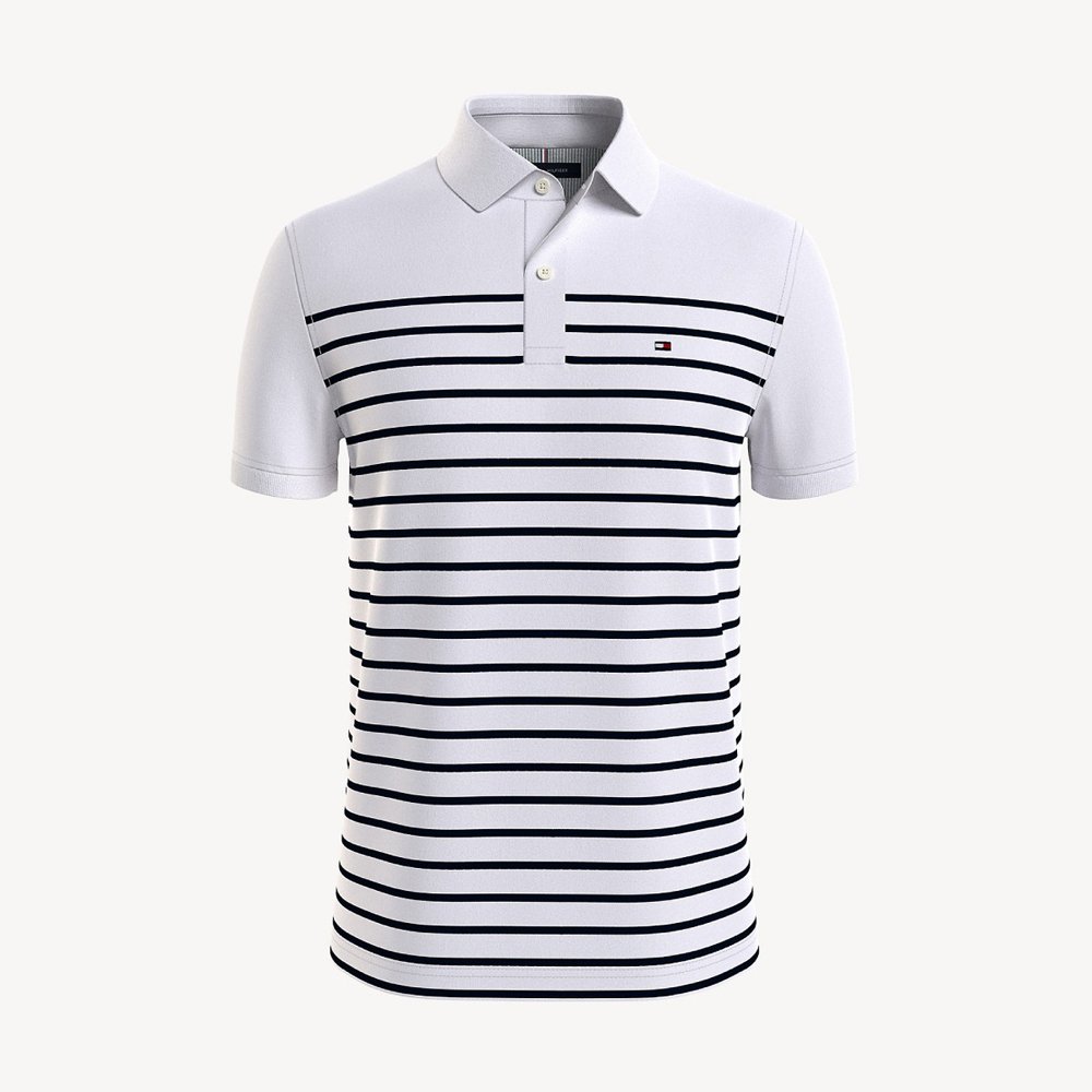 Áo Tommy Hilfiger Regular Fit Stripe Polo- White, Size M