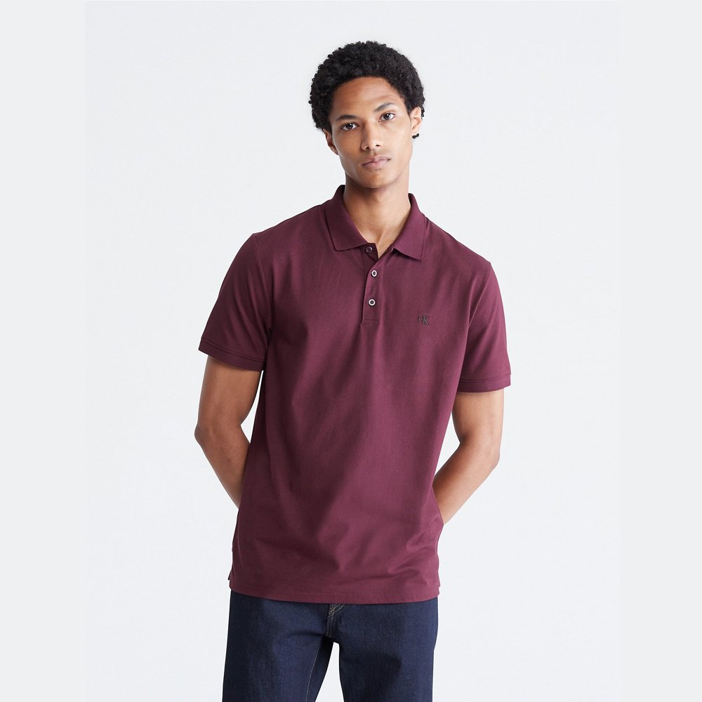 Áo Calvin Klein Smooth Cotton Monogram Logo Polo Shirt - Wine, Size M
