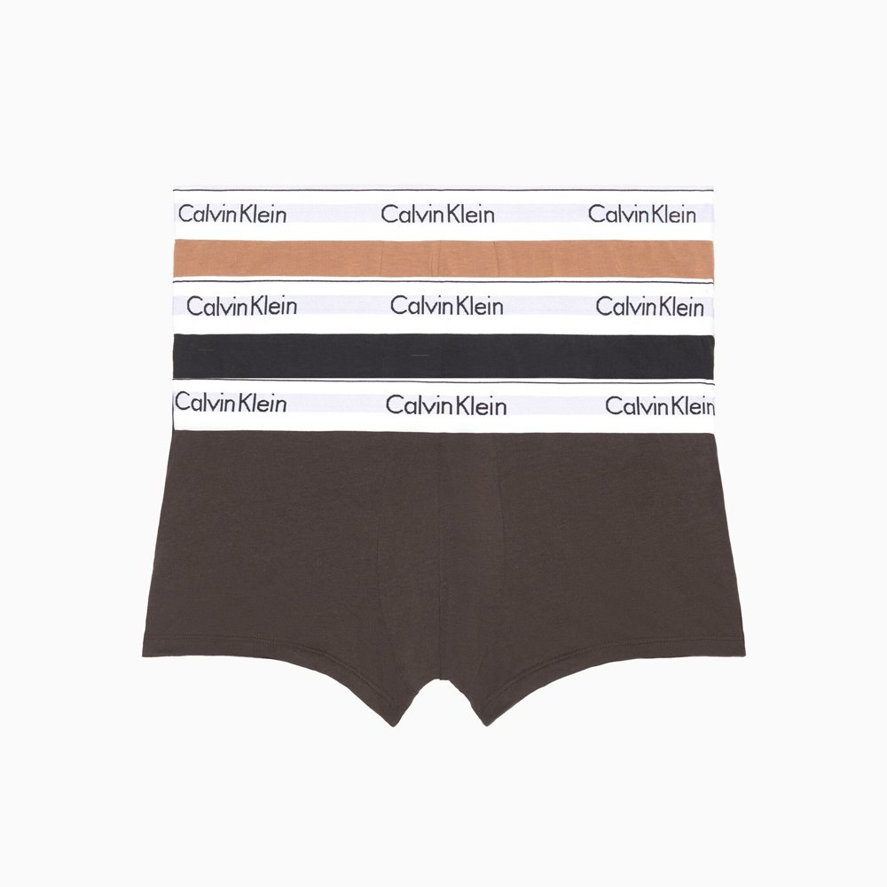 Set 3 quần Calvin Klein Modern Cotton Stretch Natural Low Rise Trunk - Black/Woodland/Sandalwood, Size S